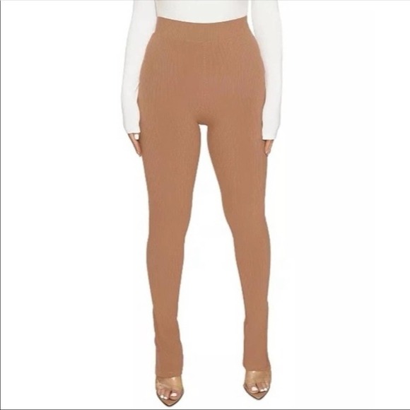 NAKED WARDROBE Snatched Rib Leggings In Coco Tan Brown Size Small NEW - Picture 12 of 12
